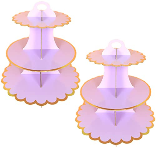 YKKJ 2 PCS Alzata Torta，3 Livelli Alzata Cupcake in Cartone，Adatto per La Festa di Matrimonio, Compleanno, Baby Shower, Torta, Torta da Dessert（Viola）.