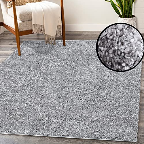 payé Teppich Wohnzimmer Hochflor Shaggy - 200x290cm - Grau Einfarbig Uni Flauschig Modern Boho Deko Teppiche Weich Schlafzimmer