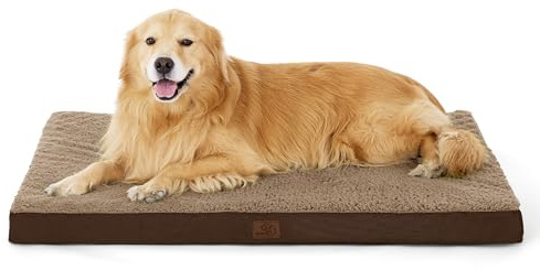 Bedsure Cama Perro Ortopética Extra Grande - Colchón Perro Lavable y Desenfundable, Cojín Perro Viscoelástica con Espuma de Caja de Huevos, Marrón, XL, 112x81x7.6 cm