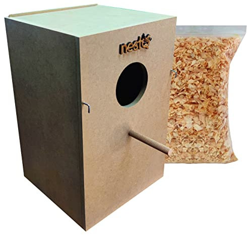 nestQ Nid pour nymphes - Maison d'élevage en bois avec copeaux - Grand nid de nymphes, carolines, cacatoès, pyrrhuras - Maison en bois pour oiseaux - Nid en bois vertical (XL)