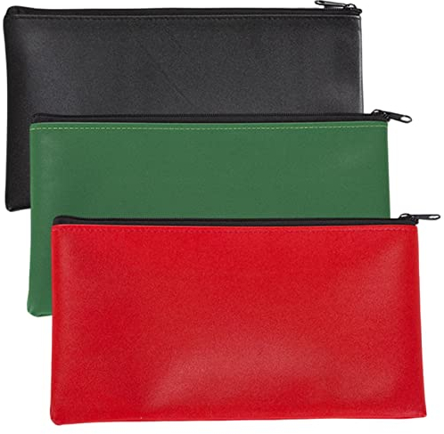 Alicer 3 Stück Geldtasche PU-Leder Banktasche Bankmappe Geldbeutel Geldmappe Dokumententasche Etui mit Reißverschluss auch Stifteeui Kosmetiktasche, 28 x 16 cm(Schwarz+Rot+Grün)