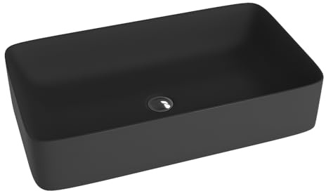 LAVITA toppmonterat tvättställ Pasana svart rektangulärt handfat utan bräddavlopp och kranhål av högkvalitativt porslin badrumskeramik, tvättplats 60,5 x 34 x 11 cm