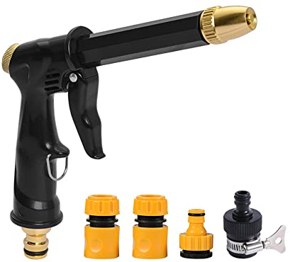 Pistolet d'arrosage en métal robuste avec buse de pulvérisation haute pression pour l'arrosage des plantes, le nettoyage, le lavage de voiture et la douche des animaux domestiques avec 4 connecteurs