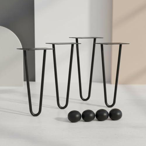Mucola 4er Set Hairpin Legs Schwarz 60cm 2 Streben | inkl. Bodenschoner | DIY Möbelfüße Austauschbare Haarnadel Tischbein Stahl Tischgestell