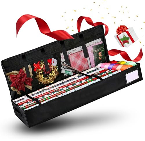 PUWOWYE Geschenkpapier Aufbewahrung, Wasserdichtes Schwerlast Reißfest Geschenkpapier Organizer, Aufbewahrung Geschenkpapier 600D Oxford Mit Zusätzlichen Fächern, 100x35x15 cm
