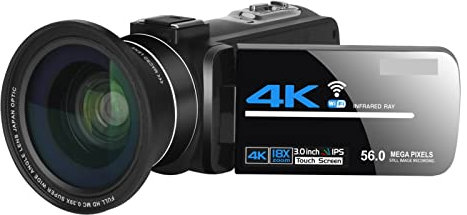 Cámara de video, videocámara, 4k 56mp Cámara de video Camcorder Vlogging Cámara Digital Vlogging Cámara con 3.0 pulgadas Hd Pantalla táctil / Visión nocturna / Micrófono externo WiFi para reuniones fa