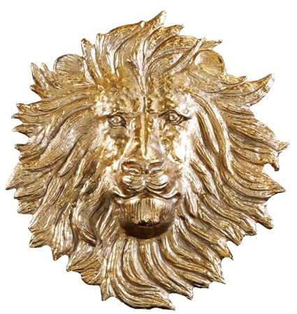 Riess Ambiente Goldene Wanddeko Wildlife Lion 35cm Gold Metall Löwenkopf-Skulptur Handmade