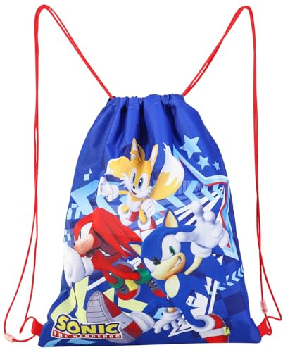 Sonic le Hérisson Sac de sport en nylon bleu avec cordon de serrage pour enfant – Natation, football, sport, voyage, école