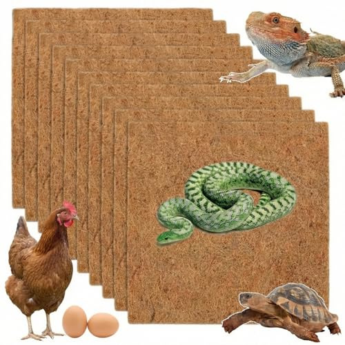EBIEFLY 10 alfombrillas de sustrato de reptiles para nido de pollo, 30 x 30 cm, de fibra de coco natural, para mascotas, forro de sustrato para macetas de terrario, para lagarto, tortuga, serpiente