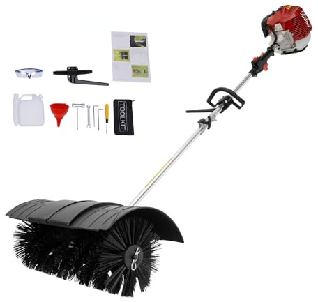 YIYIBYUS Gas Power Broom 52CC 2.3HP Handheld Gasoline Walk Behind Sweeper Nylon Push Brush for Lawn Leaf Artificial Turf Grass Gravel Cleaning