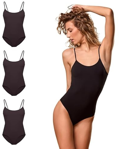 FOCENZA Body Donna in Morbida Microfibra Elasticizzata con Spalline Sottili, Intimo Donna Confortevole ed Elastico, Multipack da 3 Pezzi in Vari Colori, Made in Italy (nero, S-M)