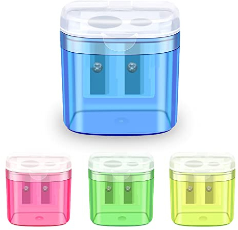 elzle Temperino con Serbatoio 4pcs Temperamatite Doppi Fori Temperini con Serbatoio Bambini Temperamatite Trucco per Diversi Tipi di Matite Studenti Scuola Ufficio Viaggi