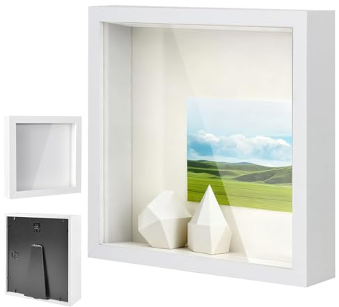 YUNXCNA Marco de fotos para rellenar, 20 x 20 cm, madera profunda, marco de fotos 3D, marco de fotos 3D para objetos, flores, regalos de boda o recuerdos, color blanco