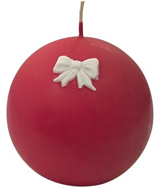 Cereria Di Giorgio - Candela Sfera Rossa Decorata con Fiocchi Di Cera - Diametro 10 cm - Durata 49 ore - Artigianale