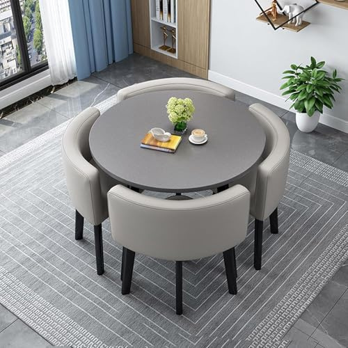 Elegant runt fyrkantigt matbordsset med 4 multifunktionella trästolar, platsbesparande kökspäls för vardagsrum, reception och konferensanvändning.