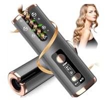 Cordless Hair Curler, Automatic Curling Iron Ceramic Rotating Hair Curler 6 Temperatures & Timer Settings 5000mAh Rechargeable Hair Curling Iron Wand Anti-Tangle for Home Salon Travel Use