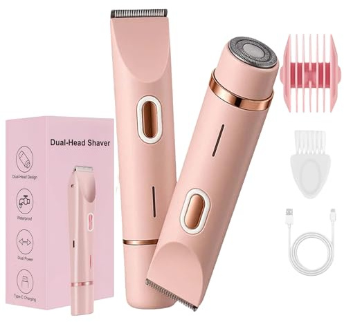 Afeitadora para mujer, recortadora 2 en 1, afeitadora eléctrica resistente al agua IPX7, apta para línea del bikini, piernas y axilas (rosa)