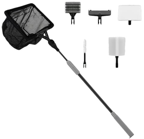 Zegaqae Pulitore per Acquari - Set 6-in-1 con Raschietto E Spazzola per Acquario | Pulitore Telescopico per Vasca per Pesci,per Terrari Domestici E Acquari d'Acqua E Salata con E Sabbia