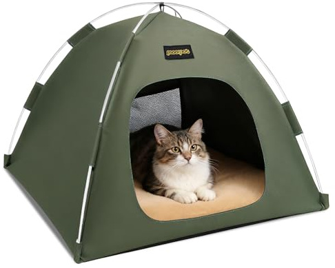 PETCUTE Lit de Tente pour Chien/Chat,Tente Tipi Imperméable pour Animal Domestique,Respirante et Lavable,Niche Pliable pour Chats et Chiots avec Coussin Amovible,pour l'intérieur et l'extérieur,S