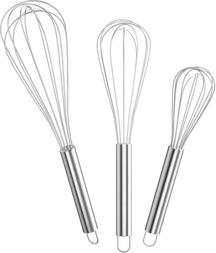 Juego de 3 batidores de metal de 20, 25 y 30 cm, mini batidor manual para huevos, batido, cocina, mezclar, batir y remover