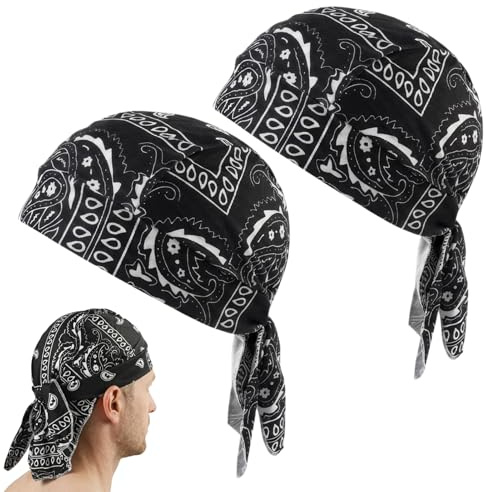 Sylalxeba 2 Unidades Pañuelo Deportivo Bandana Cap Hombre Mujer, Transpirable Gorra Ciclismo Durag para Correr, Negro