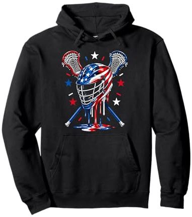Lacrosse Helmet Ice Cream Drip American Flag Boy 4th of July Pullover Hoodie