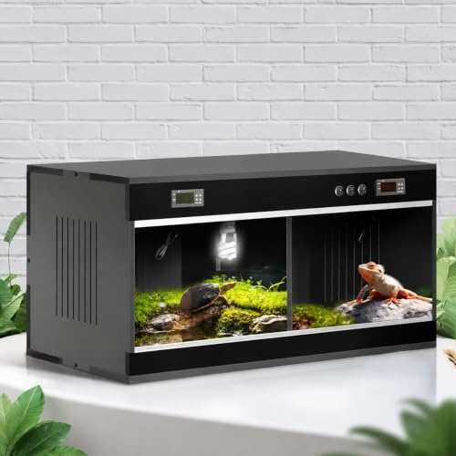 Dubbel digital termostat PVC reptilhärbärge, uppdelat vivarium med skjutdörr av härdat glas, isolerad uppfödningslåda för ödlor, sköldpaddor, ormar, geckor, igelkottar, hamstrar(White,50x30x30)