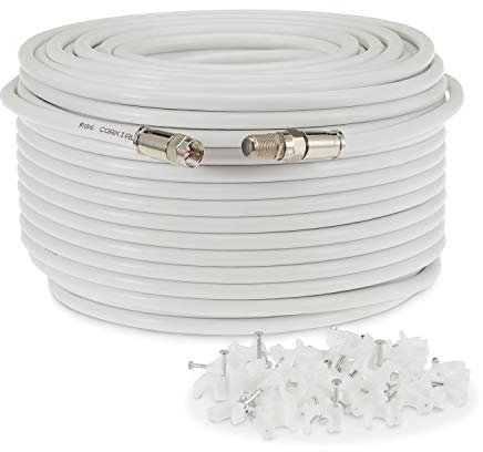SSL RG6 Satellite Coaxial Cable Extension 25 Meter White Fully Assembled RG6 Satellite Coax TV Lead Kit with Premium Fitted Compression F Connectors for Sky Q HD, Freesat and Virgin Media