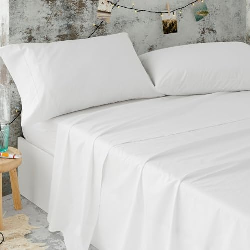 Burrito Blanco Sábanas de Hostelería | Juego de Sábanas 120x190/200 | Ropa de Cama Algodón/Poliéster | Fácil Planchado | Color Blanco | Disponible en Más Medidas