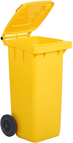 HORECA Bidone per Raccolta differenziata rifiuti 120 Lt, Colore Giallo | Contenitore 120 Litri per immondizia Uso Esterno | Pattumiera con Coperchio e rotelle nettezza Urbana