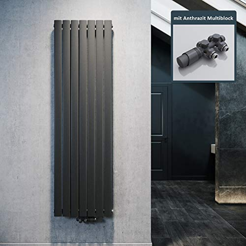 ELEGANT Radiateur plat design 1800 x 539 mm avec thermostat multibloc, anthracite, monocouche, vertical, raccord central