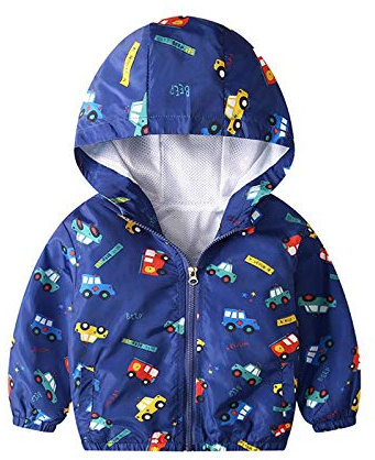 JinBei Boys Jacket Kids Windproof Hooded Jackets Cars Pattern, 3-4 Years