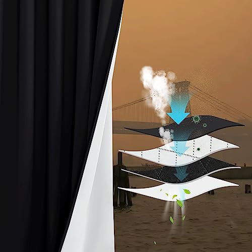 NICETOWN Sound Barrier 100% Blackout Divider Curtains 95, Airborne Particles Dust, Smoke, Pollution, Noise, Cold & Cold Blocking Drapes for Nursery/Daytime Sleep/Bedroom (Black, 2 PCs, 52 Wide)