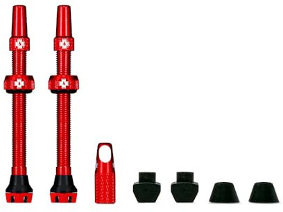 Muc-Off Valves Presta Tubeless - 60 mm - Valves de Vélo Anti-Fuite de Qualité Supérieure avec Outil Démonte-Obus de Valve Intégré - Rouge