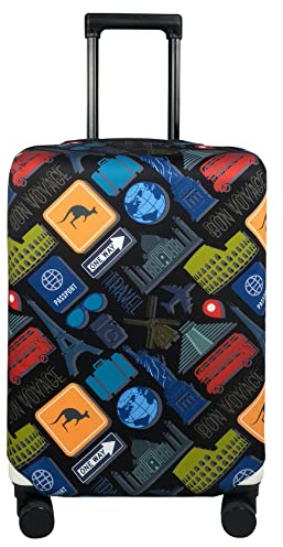 Explore Land Travel Luggage Cover Suitcase Protector Fits 31-32 Inch Case (Bon Voyage, XL)