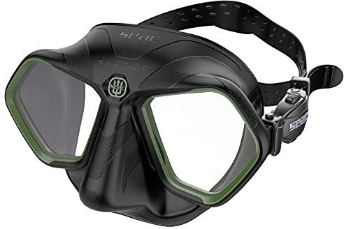 SEAC Raptor, Maschera Low Volume per Apnea e Pesca Subacquea, Nero/Verde