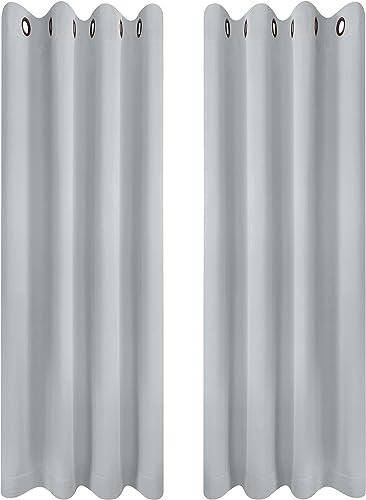 Utopia Bedding Verdunkelungsvorhänge mit Ösen thermovorhang 2er Set [140x245 cm, Grau Weiß] wärme und kälteisolierende und schalldämmende Vorhang Blickdicht für Wohnzimmer, Schlafzimmer & Büro
