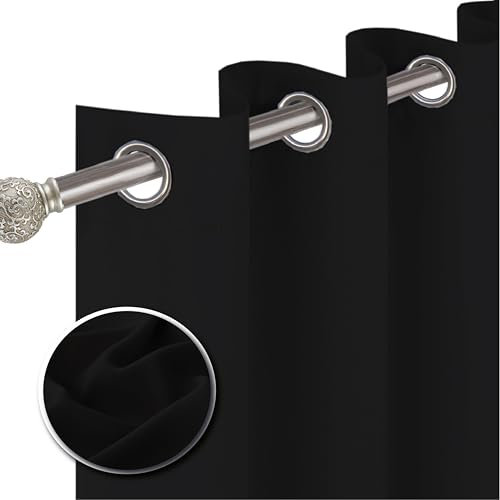funky gadgets Blackout Curtains for Bedroom 90 Inch Drop Thermal Insulated Eyelet Curtains & Drapes Black Out Curtain for Kitchen, Living Room 2 Panels (46x90 Inch Black)