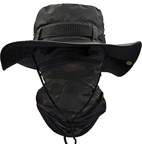 ehsbuy Sombrero Hombre Verano con Cuello de Polaina ala Ancha Chambergo Militar Sombrero Camuflaje Pescador de Bufanda Cara Militar Ejército Gorro Pescador Malla Sombreros Sol para Caza Senderismo