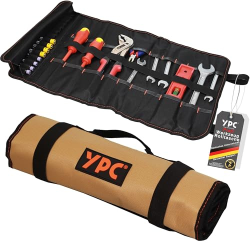 YPC VarioRoll XL – 56x34cm, 20 Steckfächer und 15 Schlaufen, Werkzeugtasche rollbar, Messertasche, Werkzeug Rolltasche, Werkzeugrolle, Maulschlüssel Tasche leer