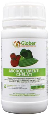 GLOBER Concime Microelementi Chelati - Fertilizzante Liquido per Orto e Giardino - Rimedio Contro le Carenze di Ferro Manganese Boro Zinco e Rame (250 ml)