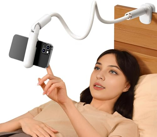 nediea Gooseneck Phone Holder For Bed, Flexible Phone Holder for Desk, Long Lazy Arm Phone Mount With 360° Rotatable Mini Clamp, Compatible with 4-6.8 Devices (35.43'' Length)