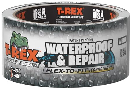 T-REX Flexible Waterproof Tape - Heavy Duty Adhesive Waterproofing Tape for Repair, Leaks, Roof Patches - Extreme Weather & UV Resistance - White 48mm x 9.14m