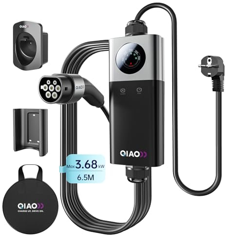 QIAO Cargador Schuko para VE Tipo 2 de 3.68 kW 16A, Cable de Carga portátil de 6.5 m 6-16A para Coche eléctrico, Estación de Carga móvil con LED 2.8, Soporte para Cable y Bolsa de Transporte