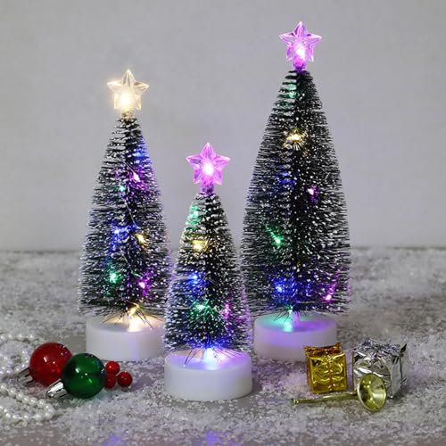 Mini Alberi di Natale da Tavolo con Luci,3 Pezzi Albero di Natale Artificiale,Albero di Natale,Mini Alberi di Natale Ornamenti,Mini Albero di Natale Piccolo,per Decorazioni Natalizie