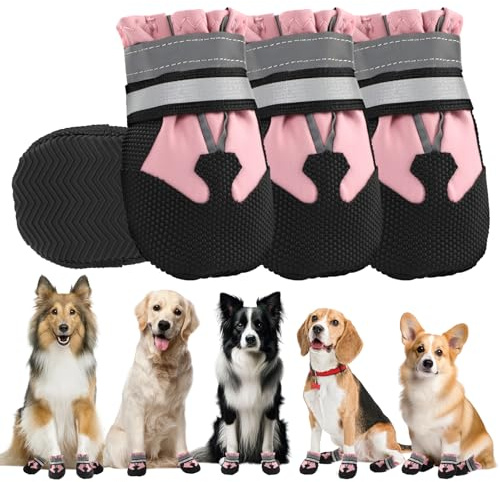 4 Piezas Protector de la Pata de Las Botas del Perro,Botas para Perros,Zapatos Impermeables para Perros con Correas Reflectantes,Ajustable Lavable Antideslizante Zapatos de Perro para pequeño