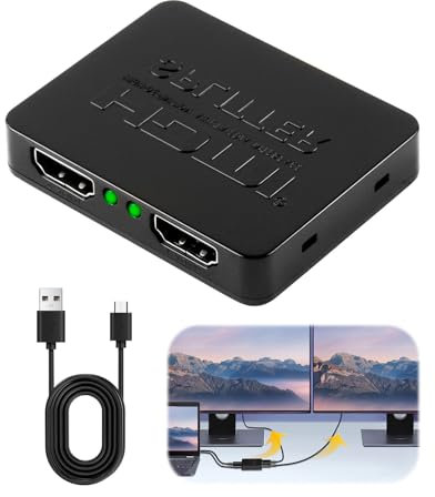 HDMI Splitter 1 in 2 Out 4K for Dual Monitors, 2 Port HDmi splitter Support Two TVs at the Same Time, HDMI 2 Way Splitter, 2 Port HDMI Splitter for HD 3D LED, LCD, TV, Blu-ray DVD