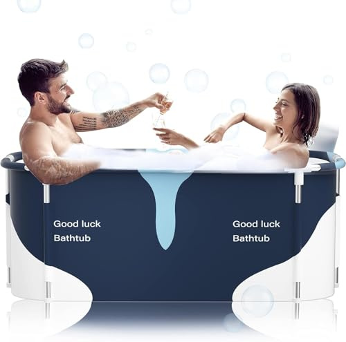 140cm Extra Large Portable Foldable Bathtub with Cover for Adult, Family SPA Soaking Tub for Small Bathroom, Thicken Multiple Layer Bathtub with Lid for Shower Stall (Milk Design)