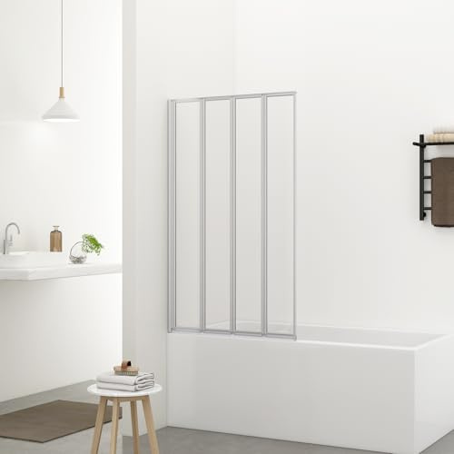 Bathlink 4 Fold Pivot Bath Shower Screen 1000x1400mm, 4mm Safety Clear Glass, 4 Panel Folding Bath Shower Screen