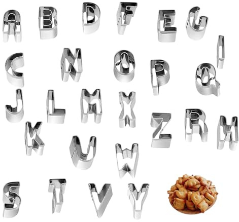 Yotlein Pmporte Piece Lettre Alphabet, 26 Formes de Lettres en Acier Inoxydable, Alphabet Biscuits Coupe Moules, Accessoires Comestibles pour Enfants, pour la Décoration de Gâteau, Biscuit, Scone
